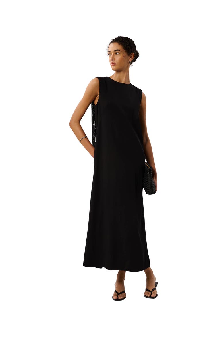 Whistles Back Fringe Detail Midi Dress, Main, color, Black