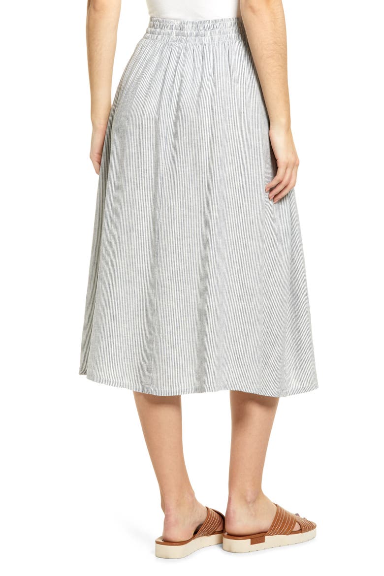 Tie Waist Linen Blend Midi Skirt, Alternate, color, BLUE VINTAGE LEAH STRIPE