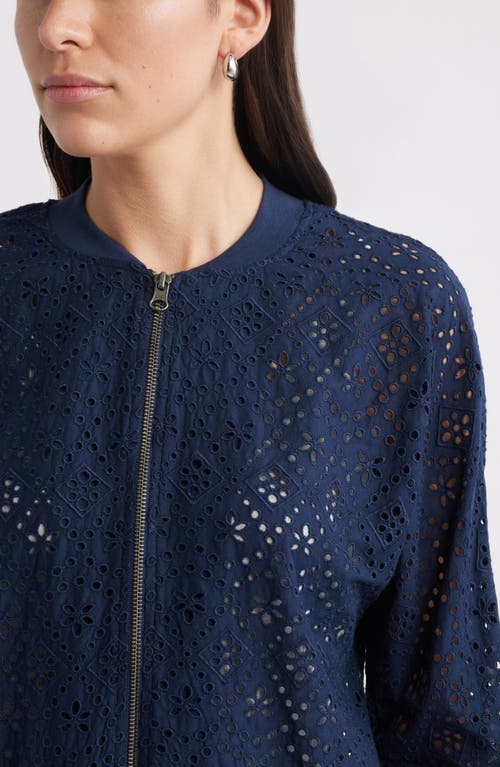 Caslonr Caslon(r) Embroidered Eyelet Cotton Zip-up Bomber Jacket