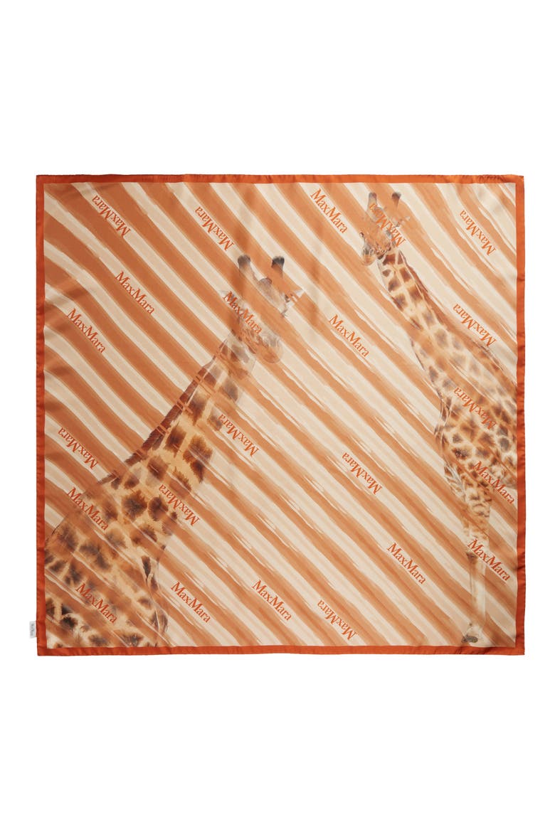 Print Silk Scarf, Main, color, RUST GIRAFFE