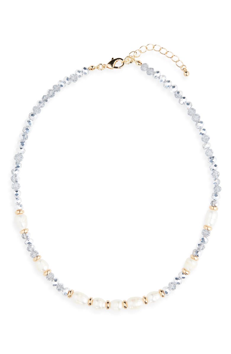 Tasha Crystal & Imitation Pearl Collar Necklace, Main, color, Gold Champagne