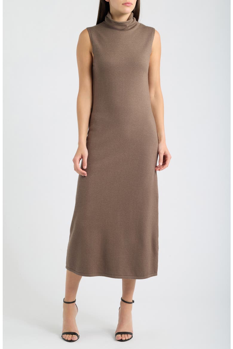 Scarf Neck Sweater Dress, Alternate, color, BROWN