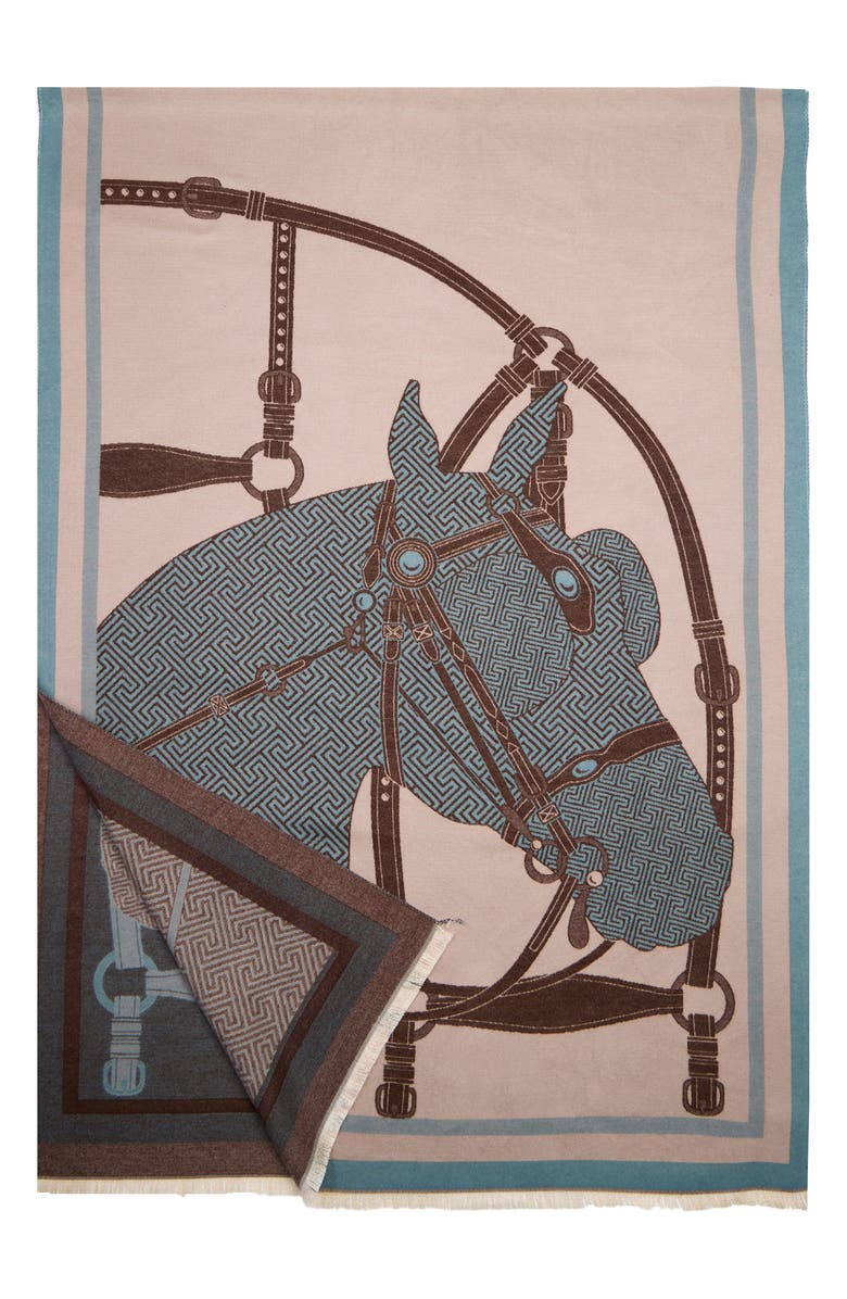 SAACHI Horse Lover Reversible Print Scarf, Alternate, color, Light Blue