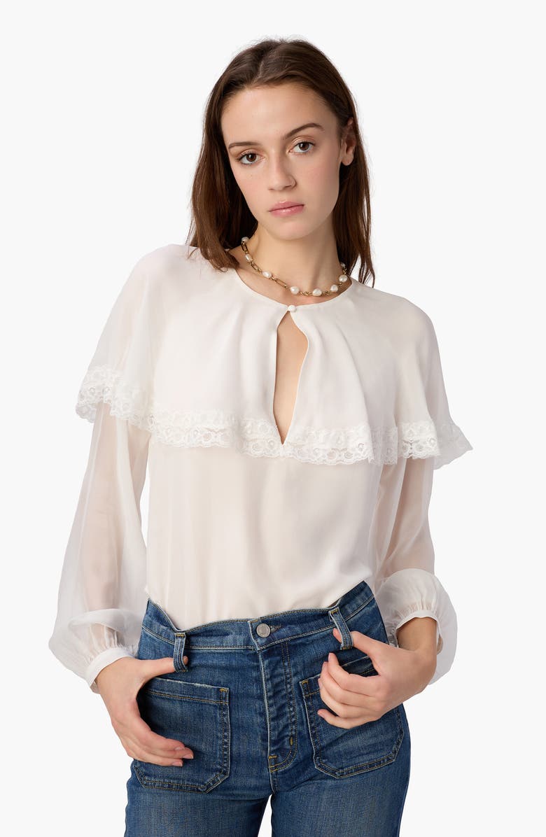 CAMI NYC Marila Lace Trim Ruffle Silk Chiffon Top, Alternate, color, White
