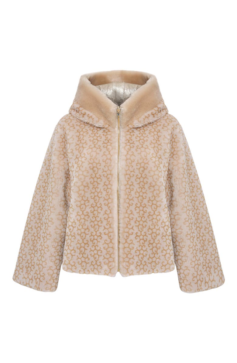 GORSKI Genuine Shearling Insignia Jacket, Hood, Reversible, Alternate, color, Cream/Palomino Nsignia/Gold