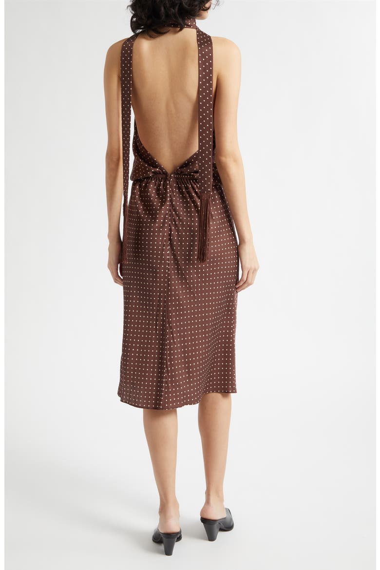 Phoebe Polka Dot Open Back Halter Neck Shift Dress, Alternate, color, CHOC VANILLA