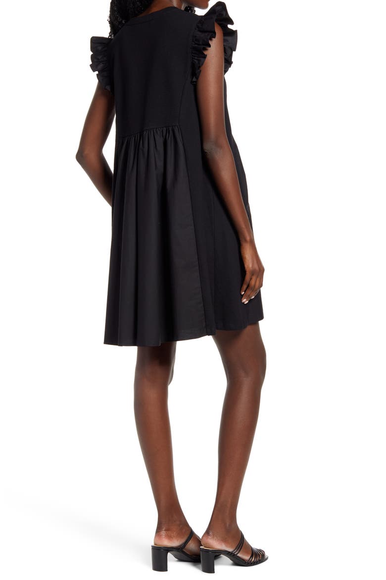Mixed Media Ruffle Dress, Alternate, color, BLACK