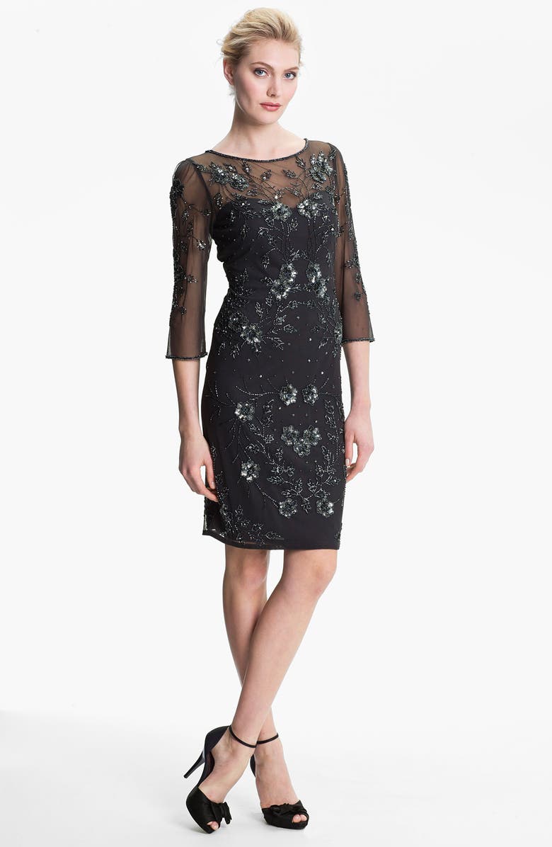 Patra Embellished Illusion Yoke Mesh Dress, Alternate, color, 