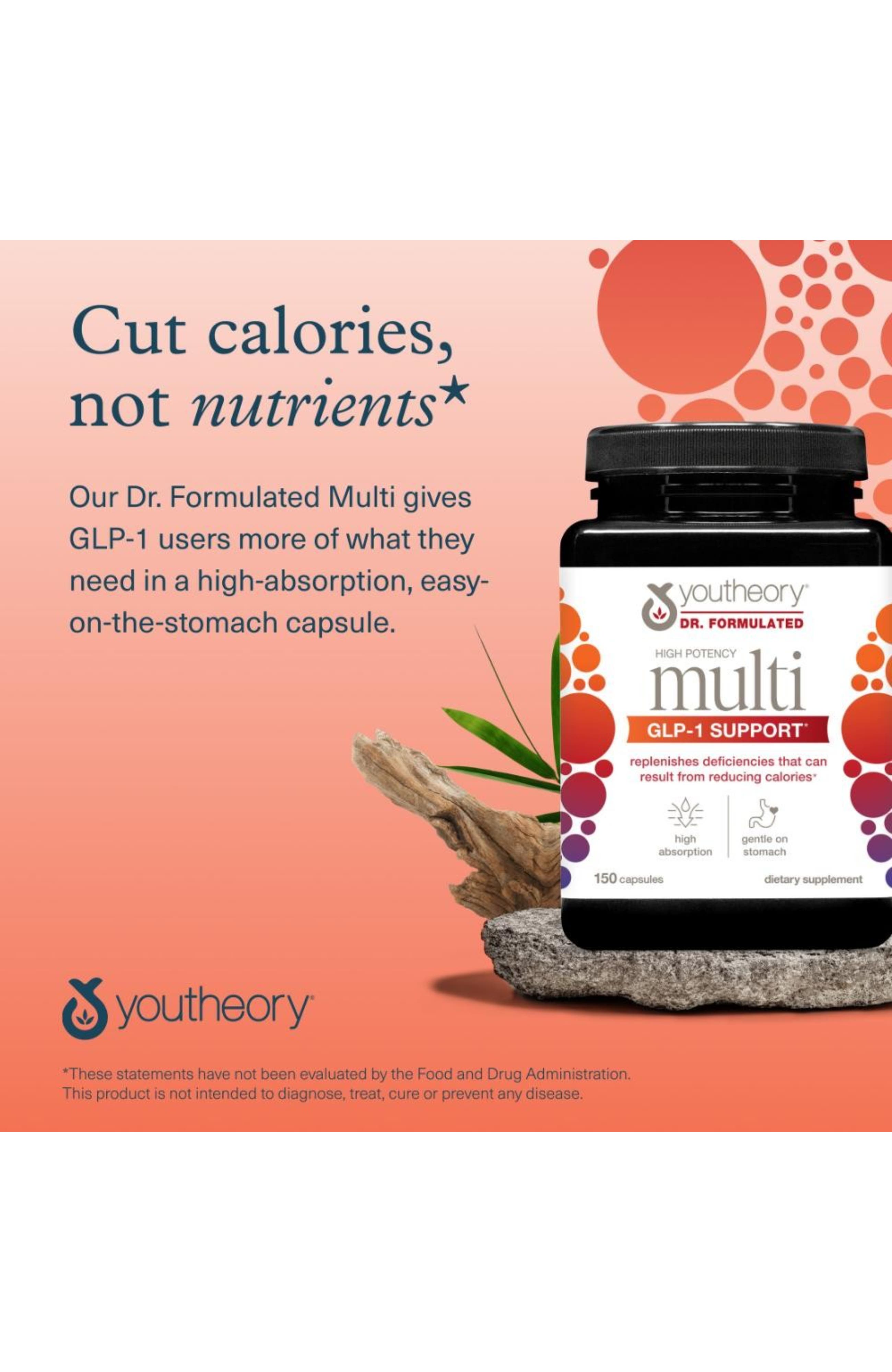 Youtheory High Potency Multi GLP-1 Support Multivitamin Capsules 150 Vegetarian Capsules