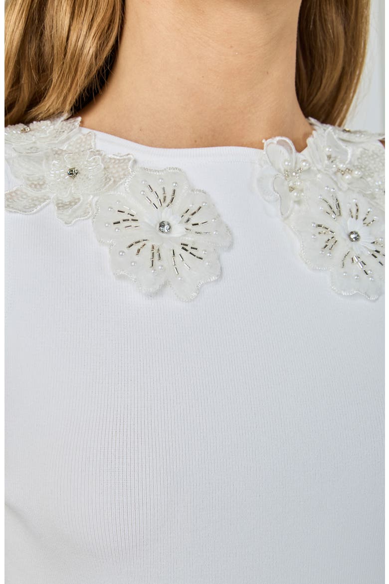 Flower Trim Sleeveless Rib Top, Alternate, color, WHITE