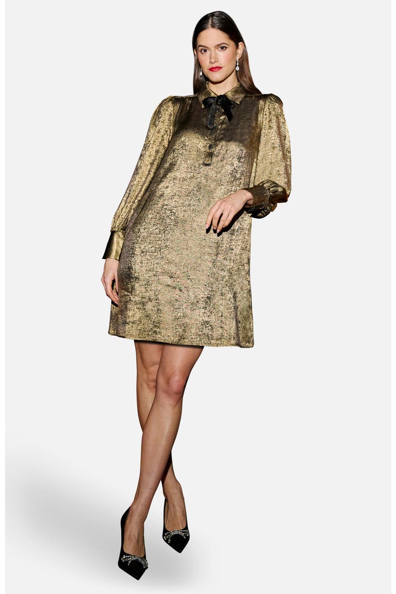 Luminous Bow-Tie Shirt Dress, Main, color, Gold