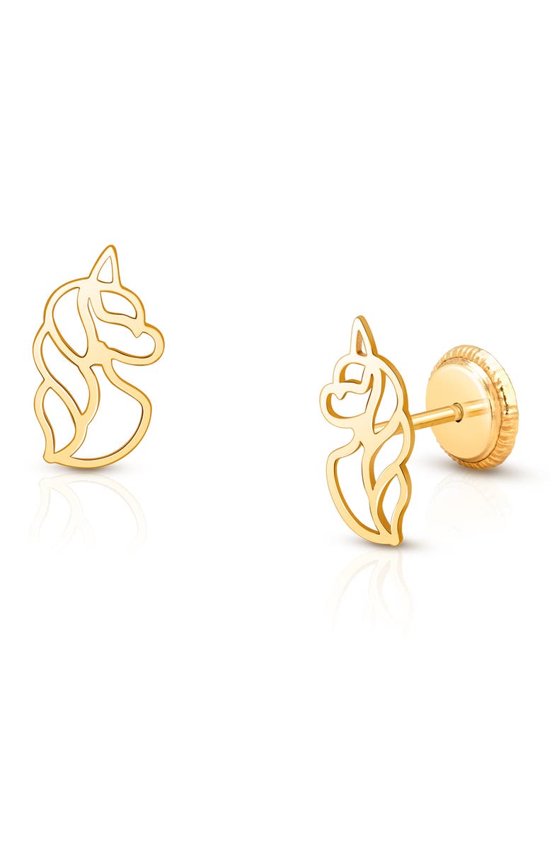 Tiny Blessings 14K Gold Unicorn Dreams Studs Screw Back Earrings, Main, color, 14K Yellow Gold