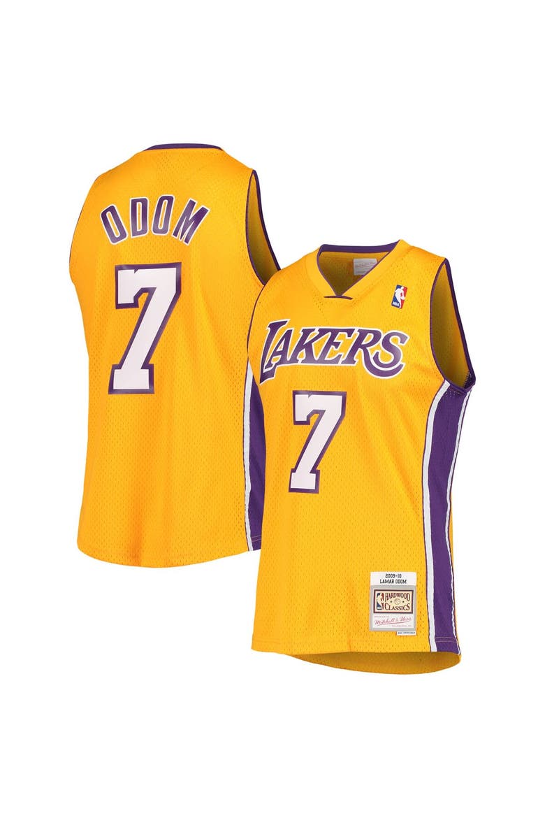 Men's Mitchell & Ness Lamar Odom Gold Los Angeles Lakers 2001/02 Hardwood Classics Swingman Jersey, Main, color, Gold