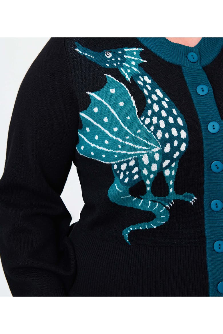 Plus Size 1950s Cropped Cardigan, Alternate, color, Black Dragon Print