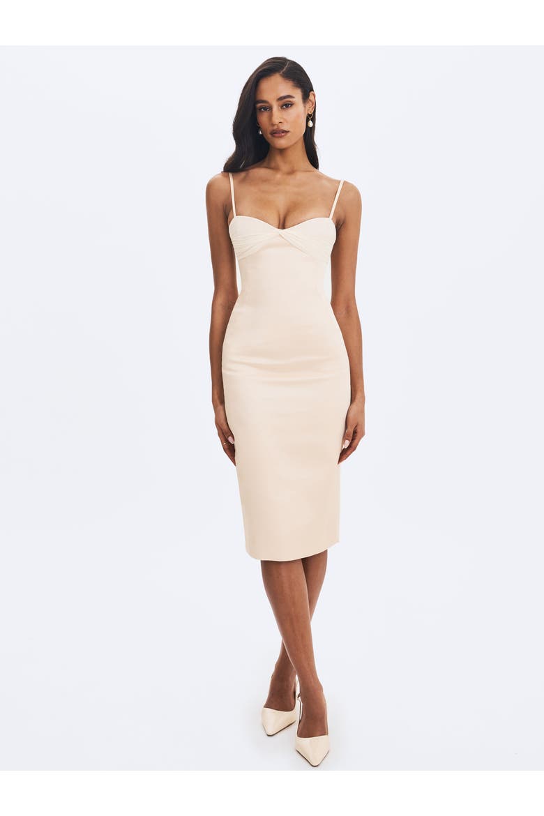 Gracie Ruched Satin Midi Dress, Alternate, color, Butter Yellow