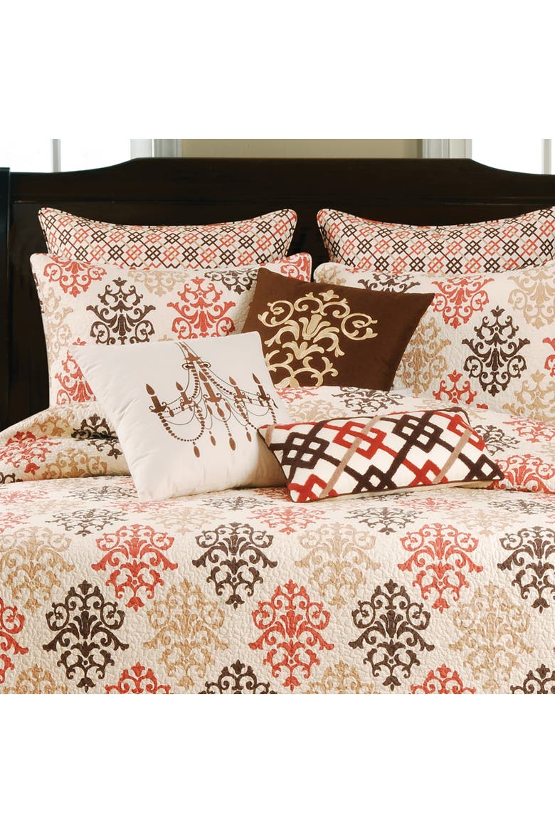 Chandelier Embroidered Throw Pillow, 18" x 18", Alternate, color, Brown