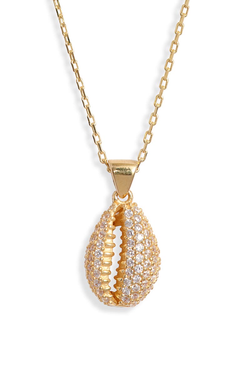 Adina's Jewels Adina’s Jewels Pavé Shell Necklace, Main, color,
