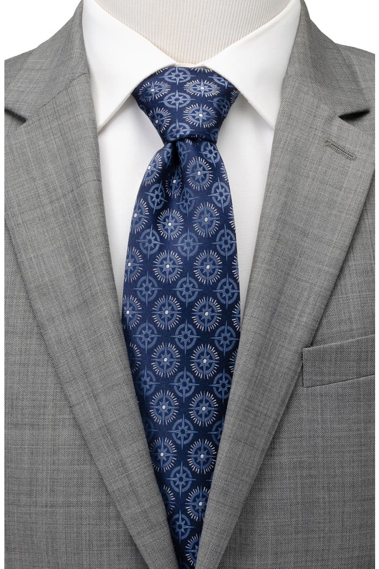 Compass Hidden Message Silk Tie, Alternate, color, BLUE