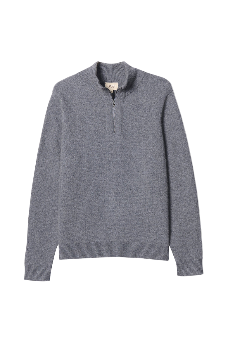 Men's Cashmere Waffle Knit Half-Zip Sweater, Main, color, stone gray