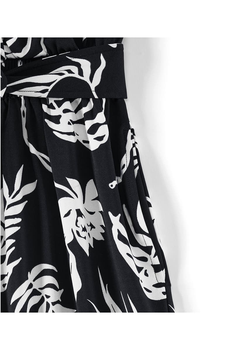 Lands' End Sleeveless Creaseless Wrap Jumpsuit with Smocked Waist, Alternate, color, Black Tropic Floral