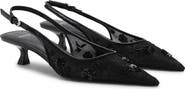 MANGO Kitten Heel Floral Embellished Mesh Slingback Pump