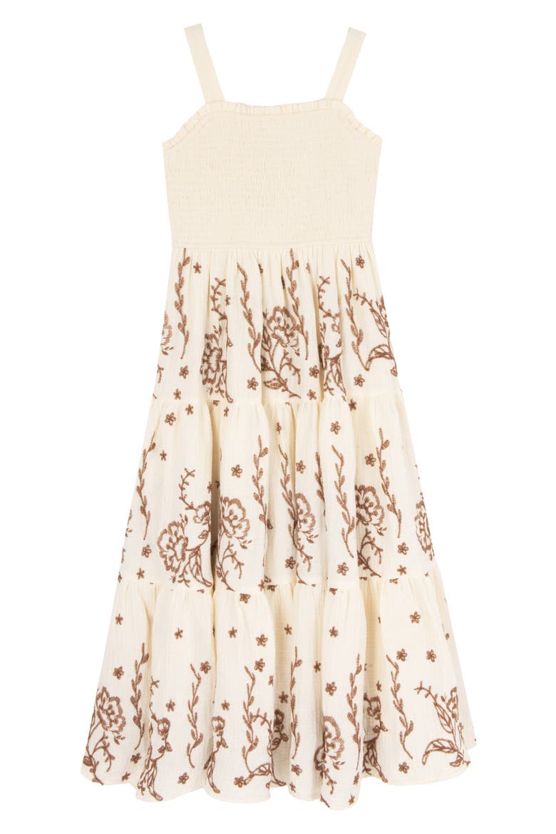 Kids' Embroidered Maxi Dress & Fringe Jacket Set, Alternate, color, BROWN