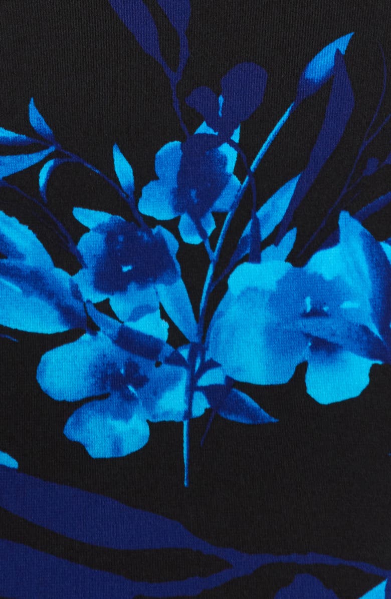 Connected Apparel Floral Side Ruched Faux Wrap Dress, Alternate, color, Saphire