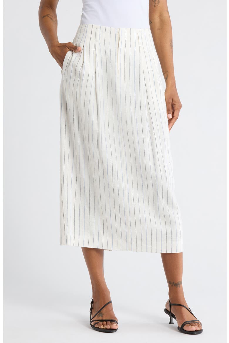 The Pleated Linen Blend Column Skirt, Main, color, CREAM PINSTRIPE