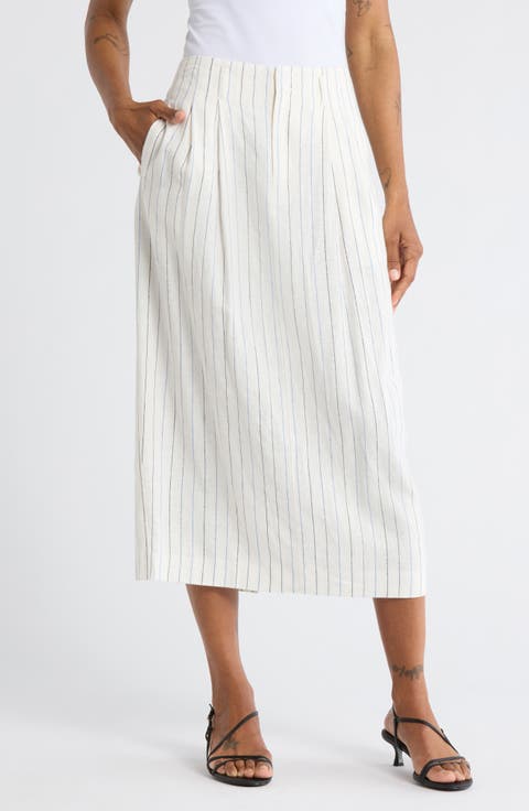 The Pleated Linen Blend Column Skirt
