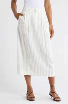 THE GREAT. The Pleated Linen Blend Column Skirt