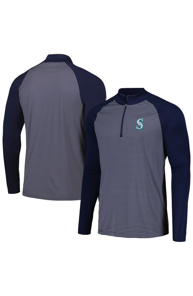LEVELWEAR Men's Levelwear Navy Seattle Mariners Charter Striped Raglan Quarter-Zip Top, Main, color, Navy
