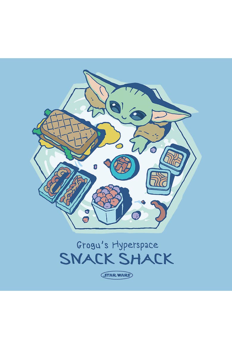 Boy's Star Wars The Mandalorian and Grogu The Child Hyperspace Snack Shack  Graphic T-Shirt, Alternate, color, Light Blue
