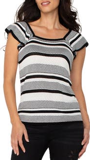 Liverpool Los Angeles Stripe Ruffle Sleeve Sweater