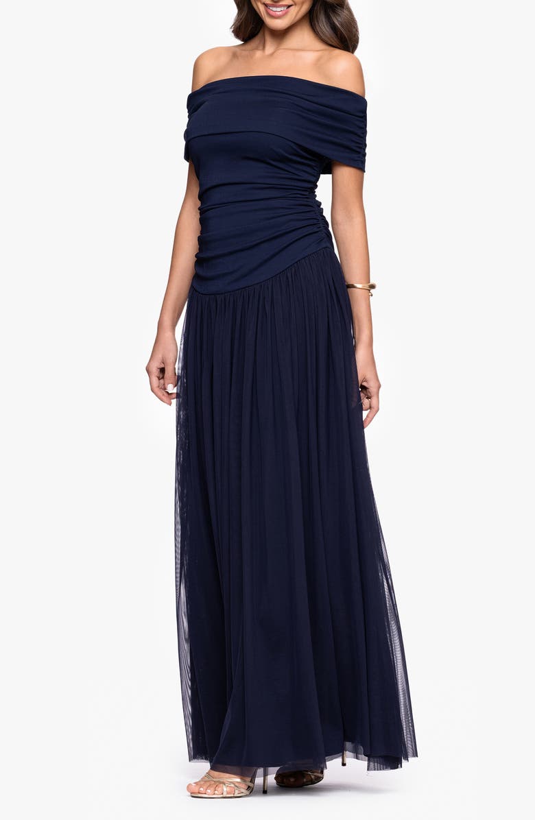 Betsy & Adam Mixed Media Off the Shoulder Gown, Alternate, color, 