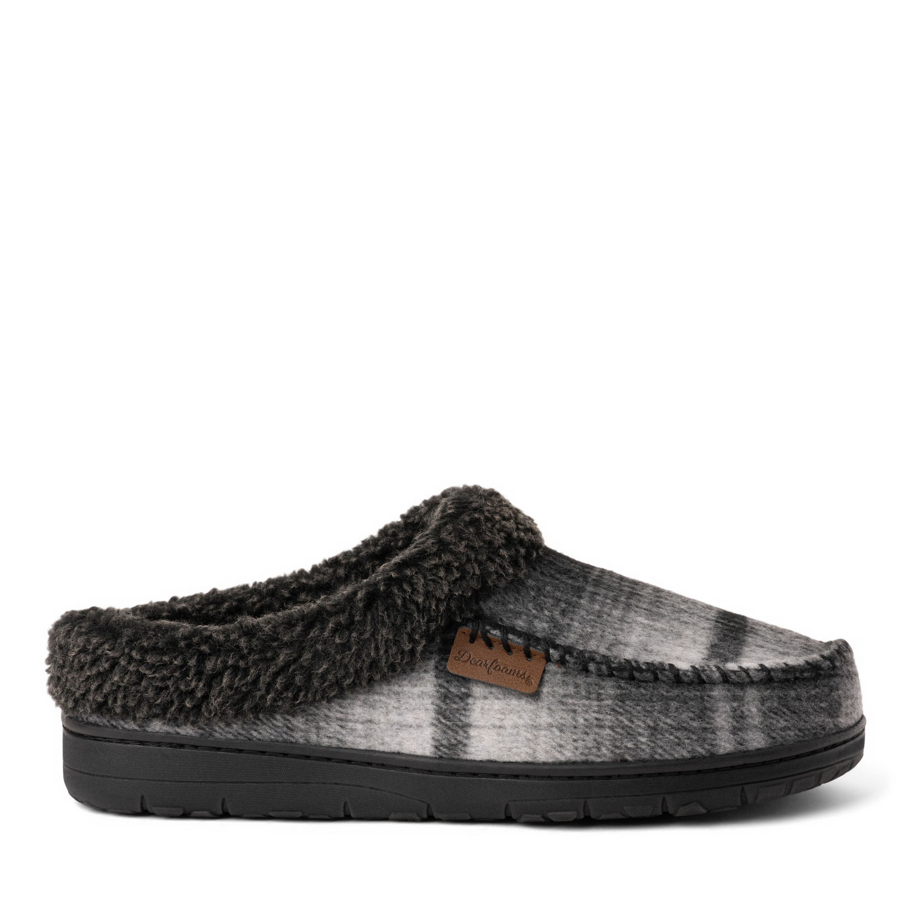 Microsuede Clog Slippers, Alternate, color, GREY PLAID
