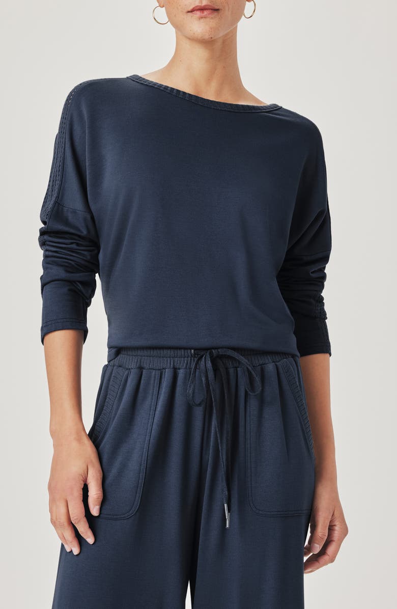 Splendid Jada Pointelle Sweatshirt, Main, color, Navy Blue