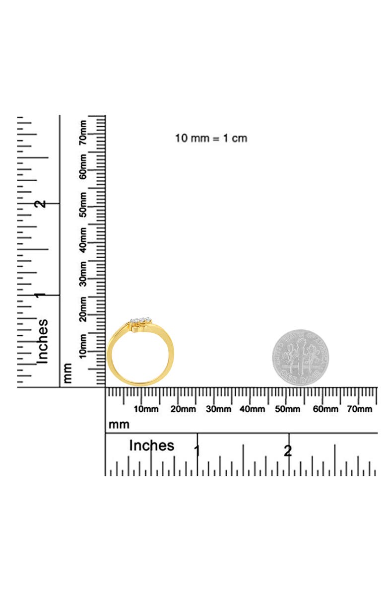 Haus of Brilliance 10K Yellow Gold over Silver 1/10 Cttw Diamond Three-Stone Bypass Ring, Alternate, color, Yellow Gold Over Silver