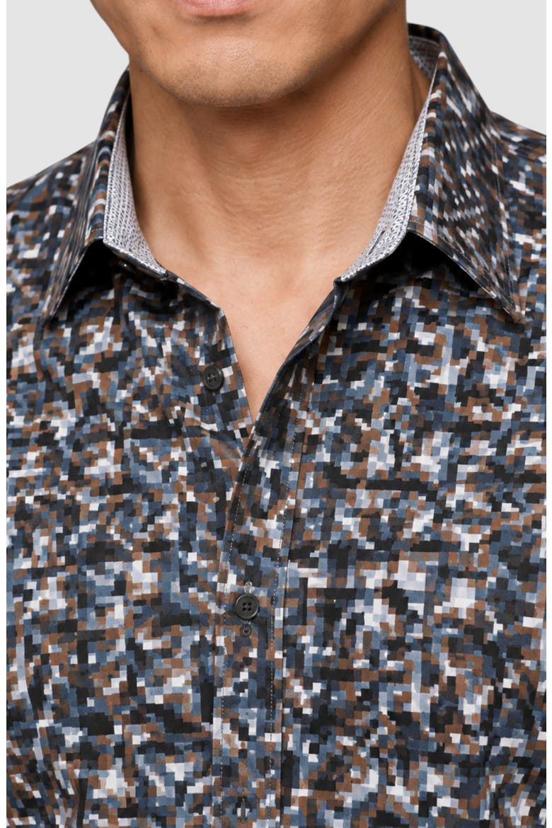 Pixel Fade Print Button Up Shirt, Alternate, color, BROWN