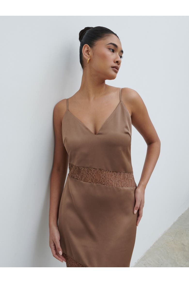 Monique Lace Inserted Slip Dress, Alternate, color, Stone