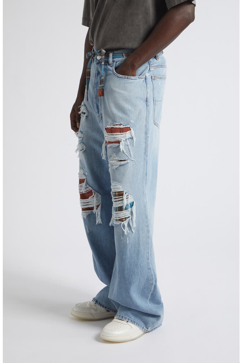Flannel Repaired Baggy Jeans, Alternate, color, SURFRIDER INDIGO