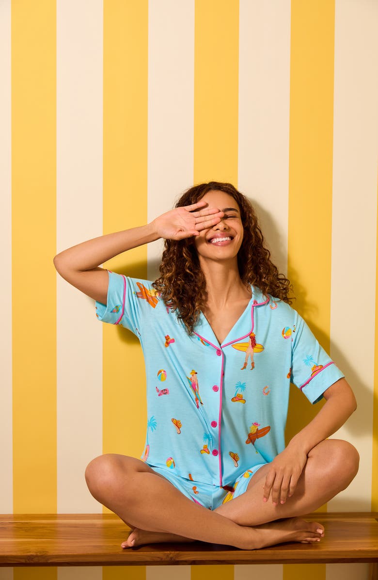 Room Service Pjs Print Short Pajamas, Alternate, color, Aqua Print