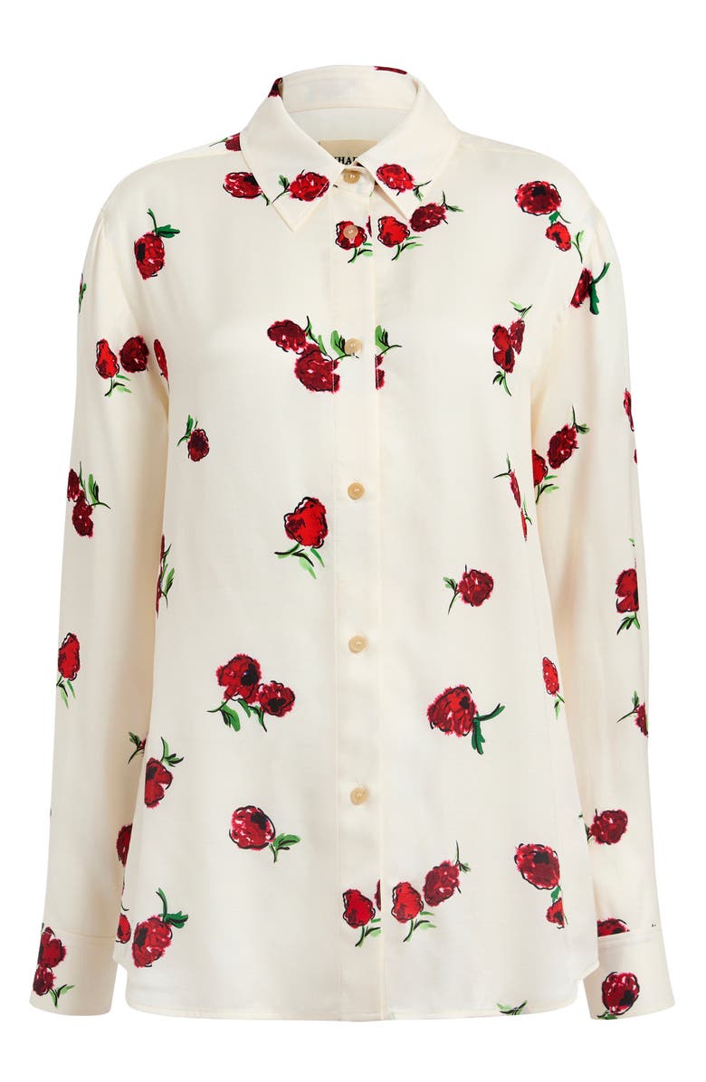Khaite Argo Raspberry Print Twill Button-Up Shirt, Alternate, color, Raspberry/ Cream