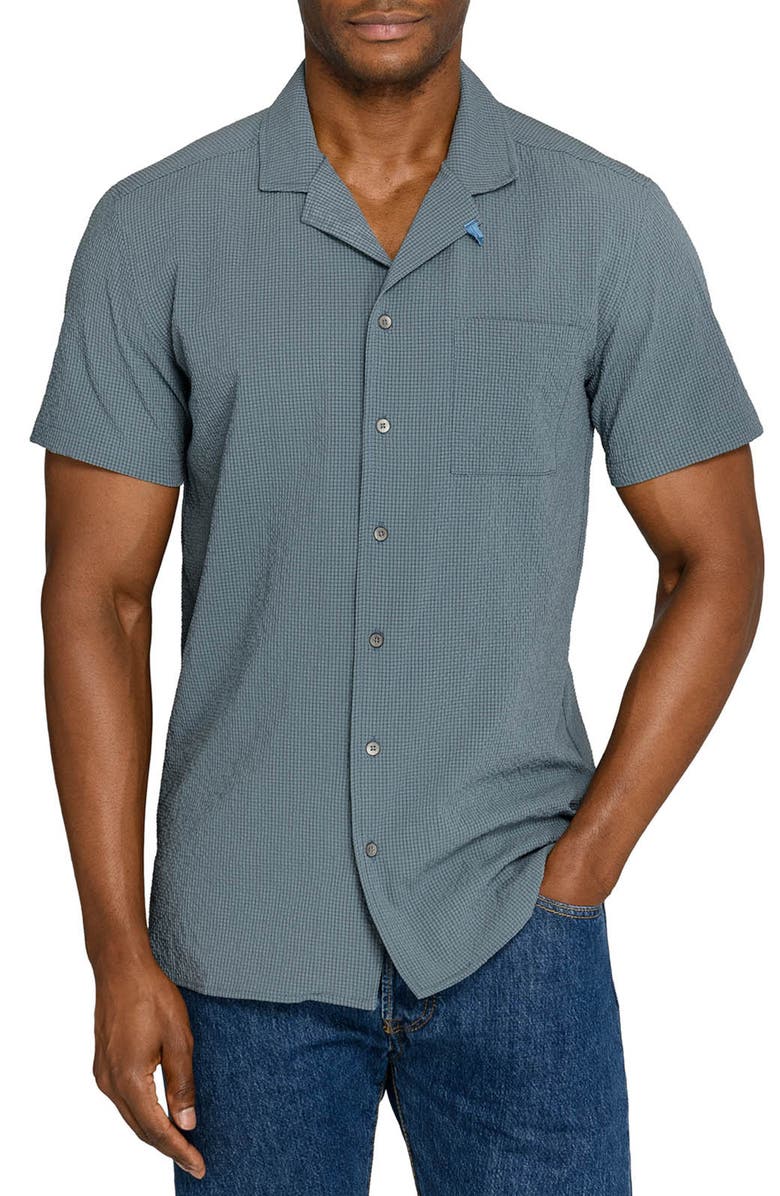 W.R.K Crinkle Short Sleeve Button-Up Camp Shirt, Main, color, Blue