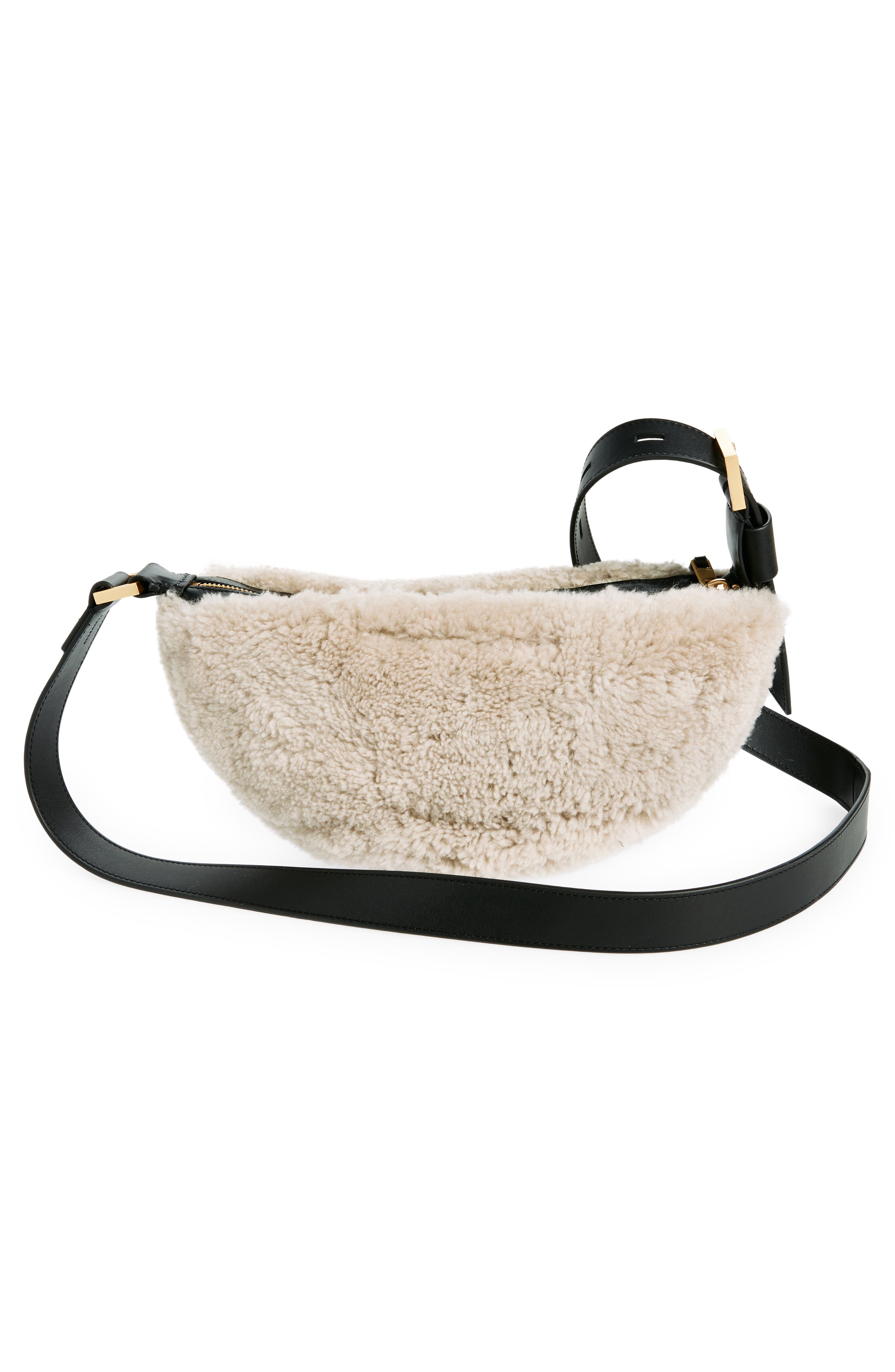 AllSaints Half Moon Genuine Shearling Crossbody, Alternate, color, Light Toffee Taupe