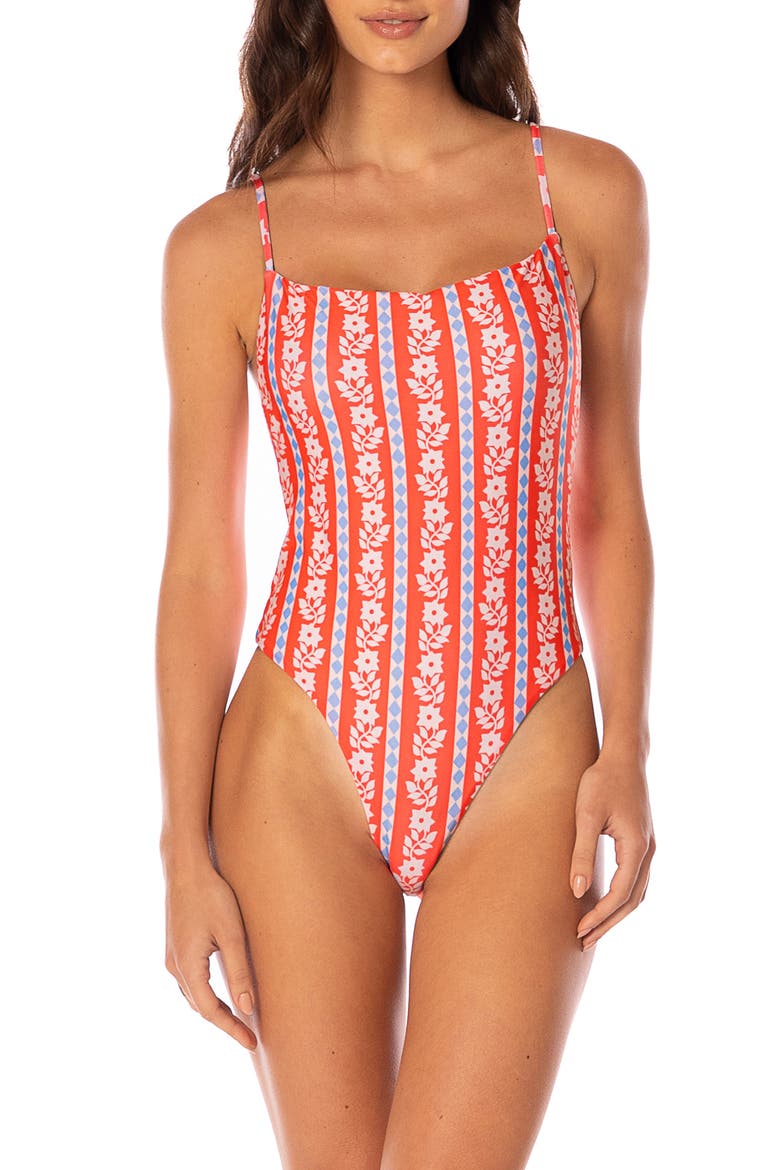Vintage Bloom Callie Reversible One-Piece Swimsuit, Main, color, BRIGHT RED