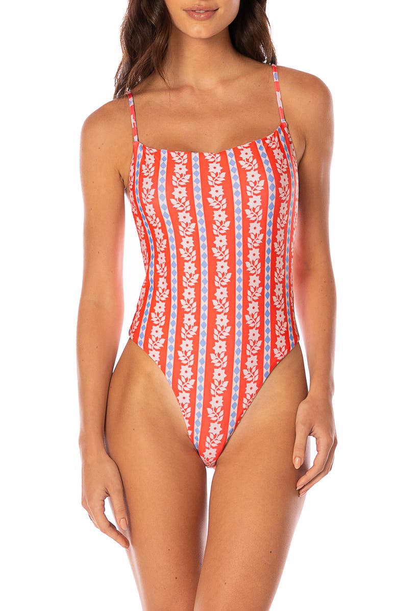 Maaji Vintage Bloom Callie Reversible One-Piece Swimsuit, Main, color, Bright Red