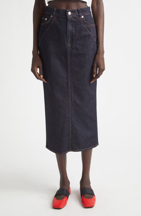Kick Back Denim Midi Skirt