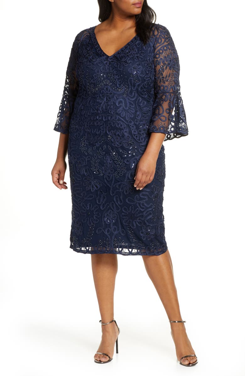 JS Collections Bell Sleeve Mesh Shift Dress, Alternate, color,