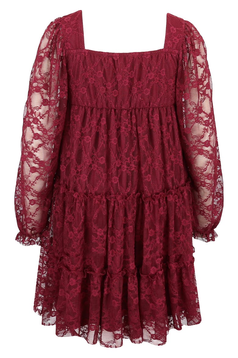 Kids' Lace Tiered Dress, Alternate, color, BURGUNDY