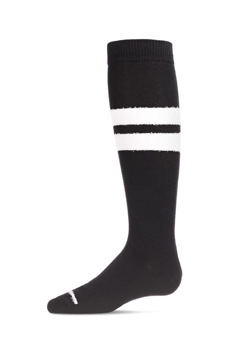 Fuzzy Stripe Knee High Socks, Main, color, Black